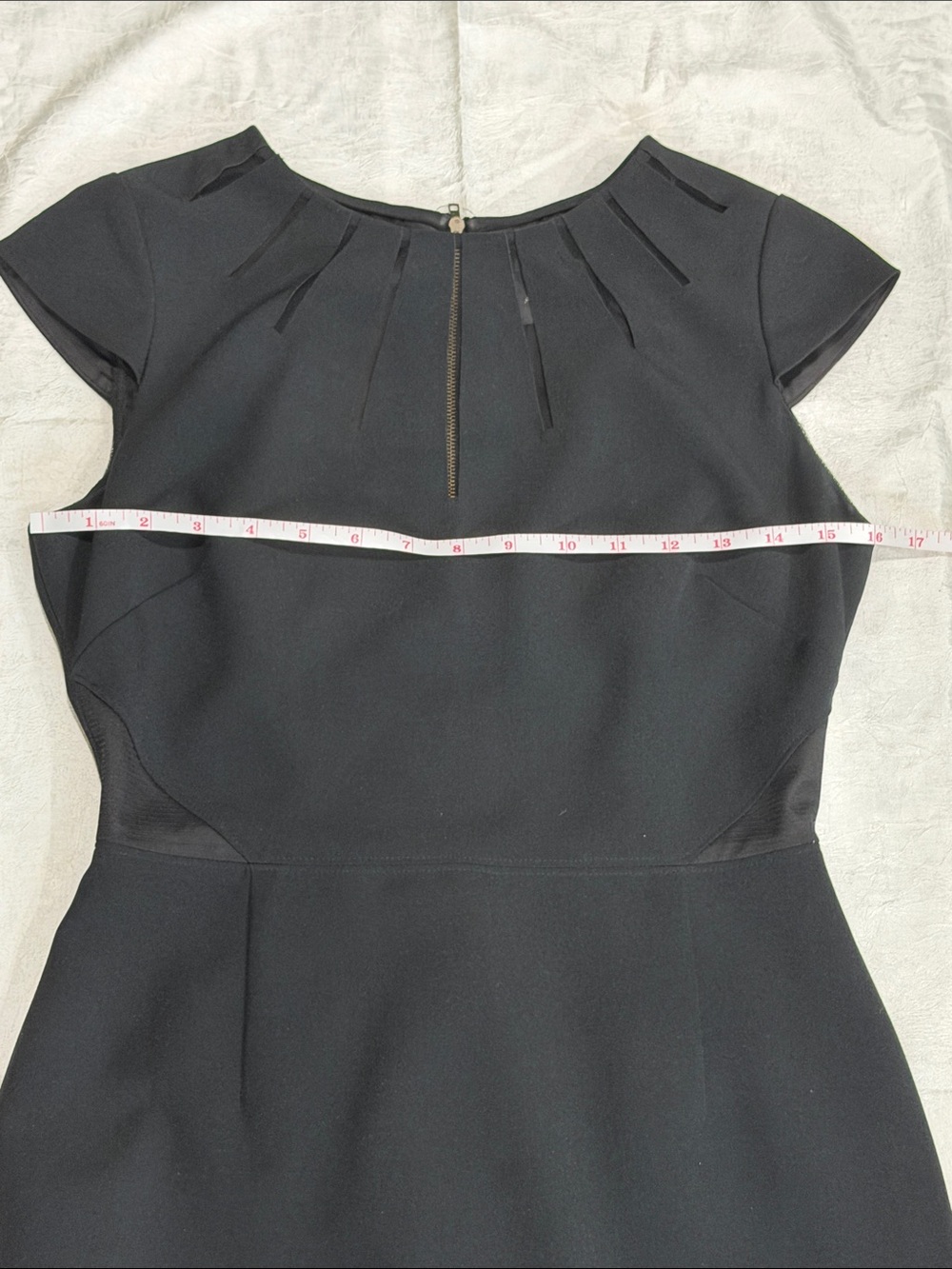 Adrianna Papell Black Sheath Dress Pleated Neck Cocktail Career Dress Size 4 - Picture 8 of 11